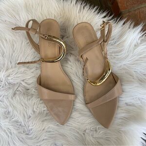 Coutgo Elegant Beige Sandals with Gold Accents Size 10